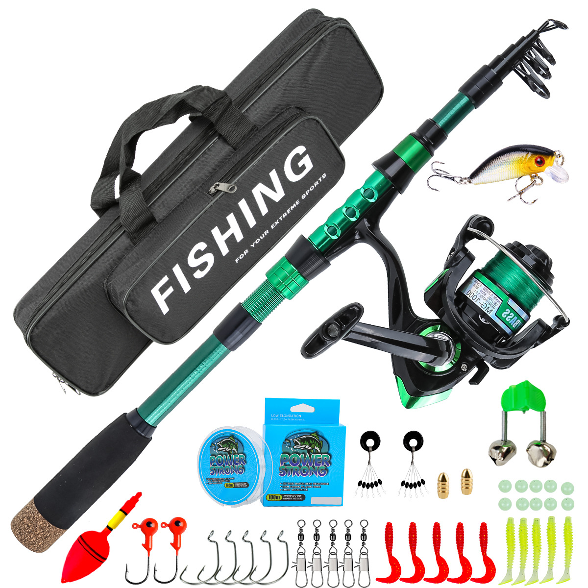 Fishing Rod Combo - 1,8 Meter Grüne Carbon-Teleskop-Angelrute Combo All-in-One